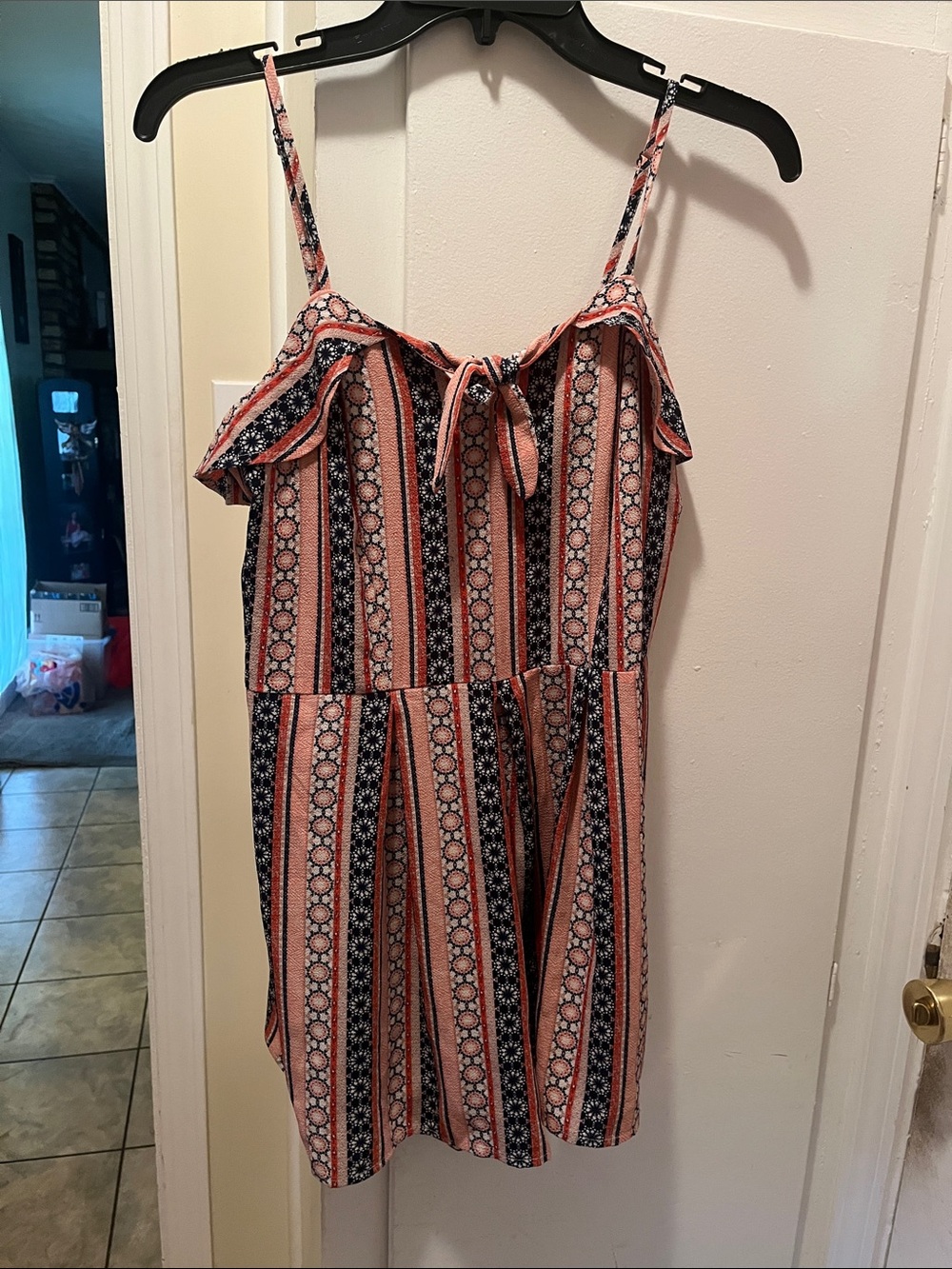 Xhilaration Coral and Navy Striped Romper